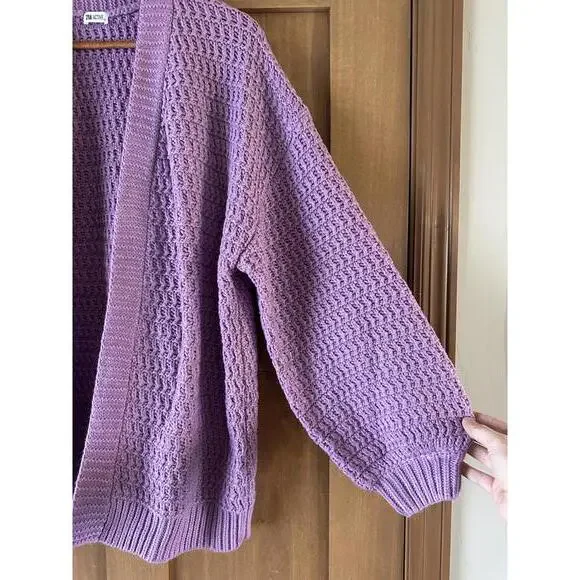 Zyia Active Lilac Petra Chunky Knit Cardigan Puff Sleeves Women’s size Small - Picture 4 of 15